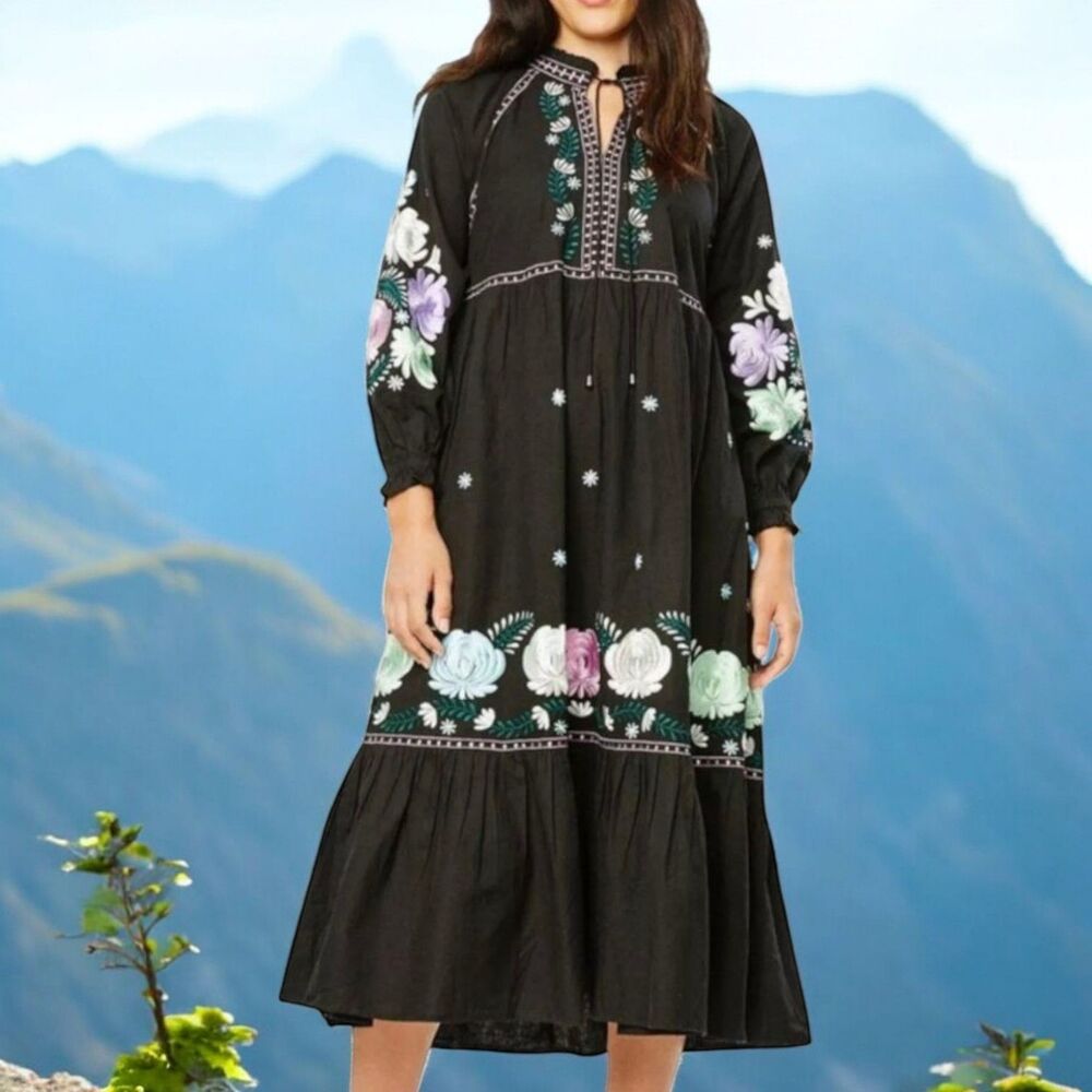 NWT Roberta Roller Rabbit Lucena Sz S Maxi Dress Boho Folk Fairy Embroidered